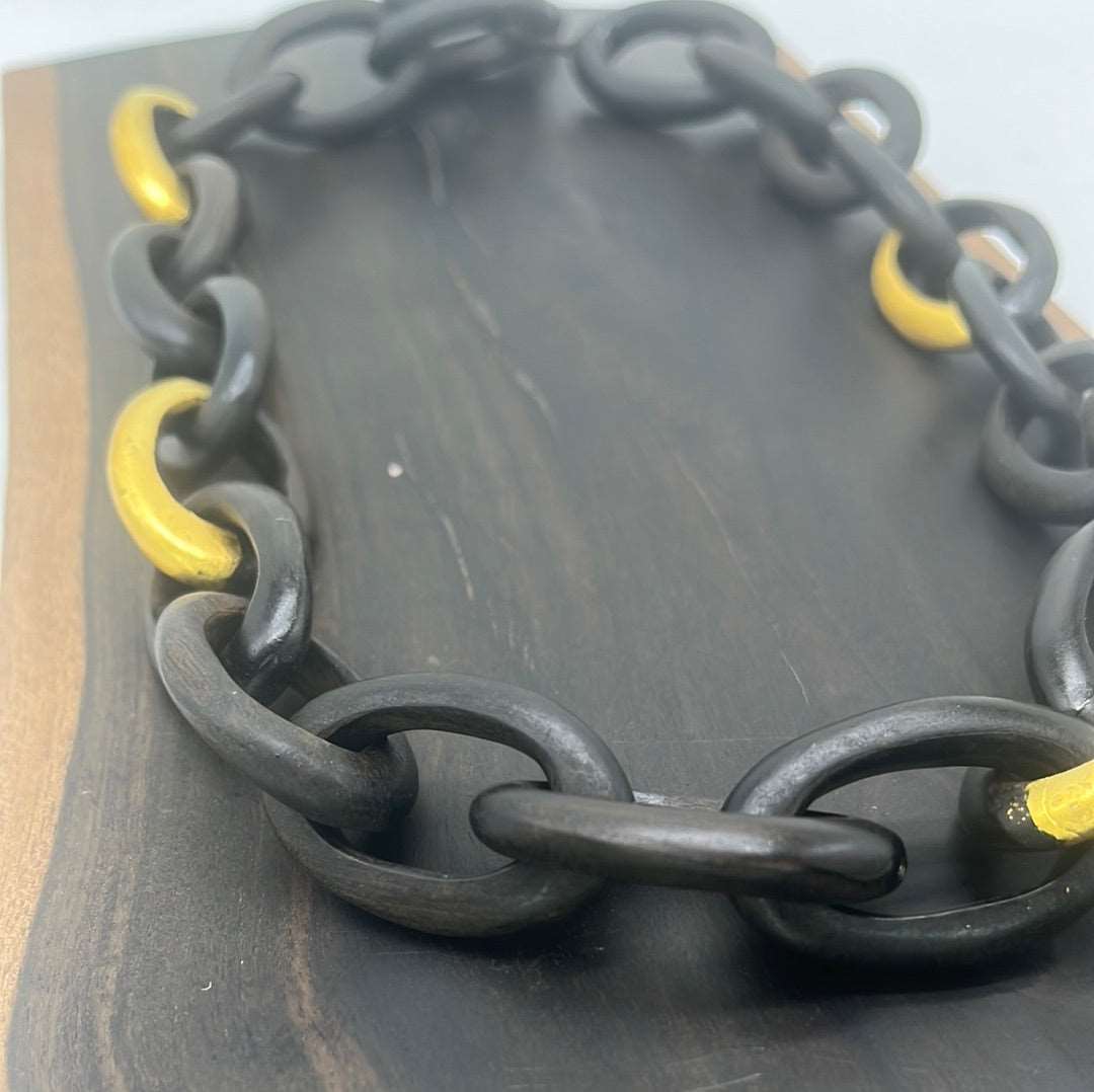 Ebony Oval Link Necklace 24K Gold Leafing