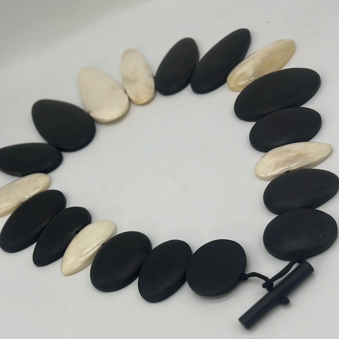 Ebony Wood & Horn Tribal Necklace