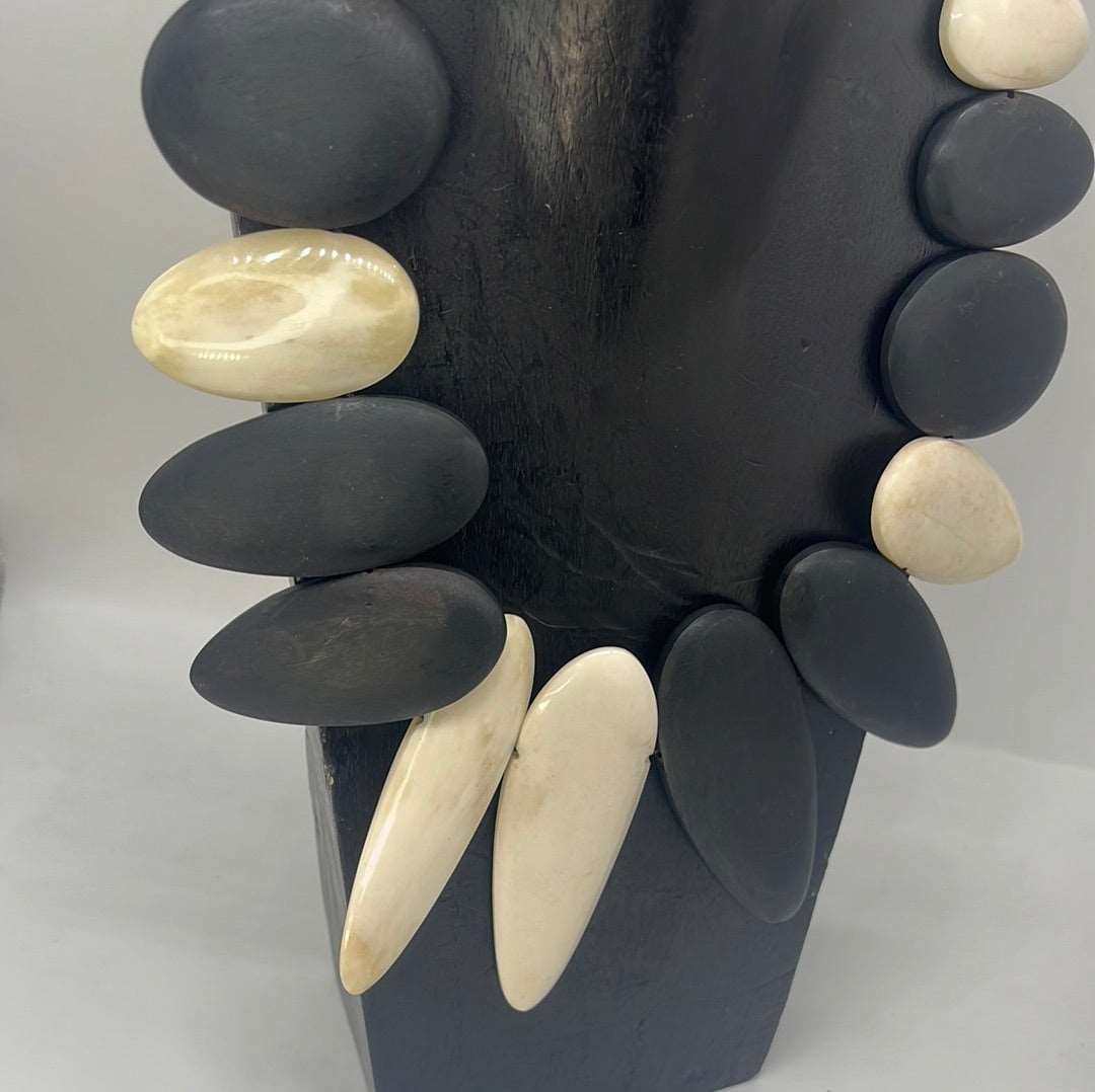 Ebony Wood & Horn Tribal Necklace