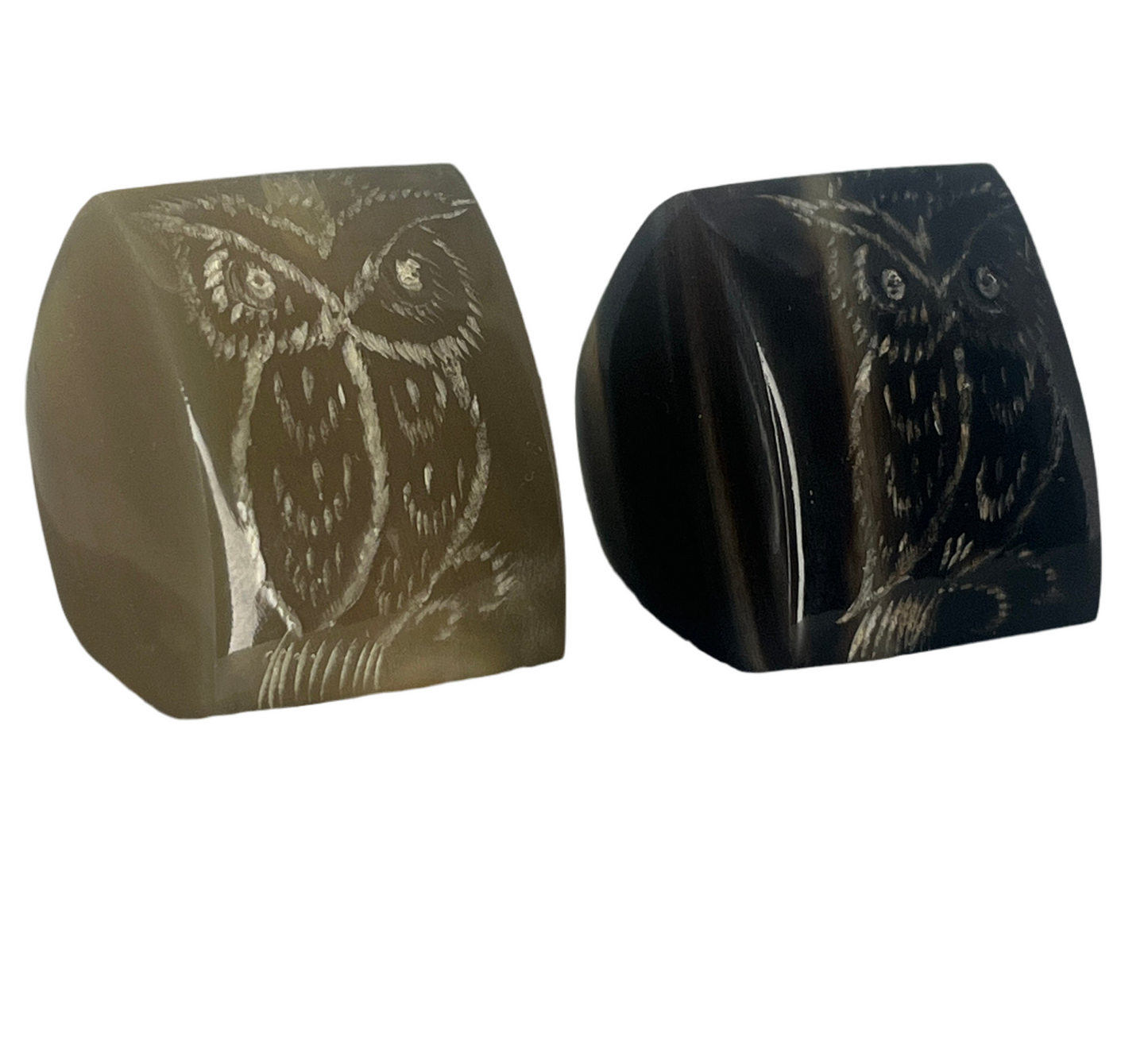 Buffalo Horn Ring Flaco the owl carved tribute