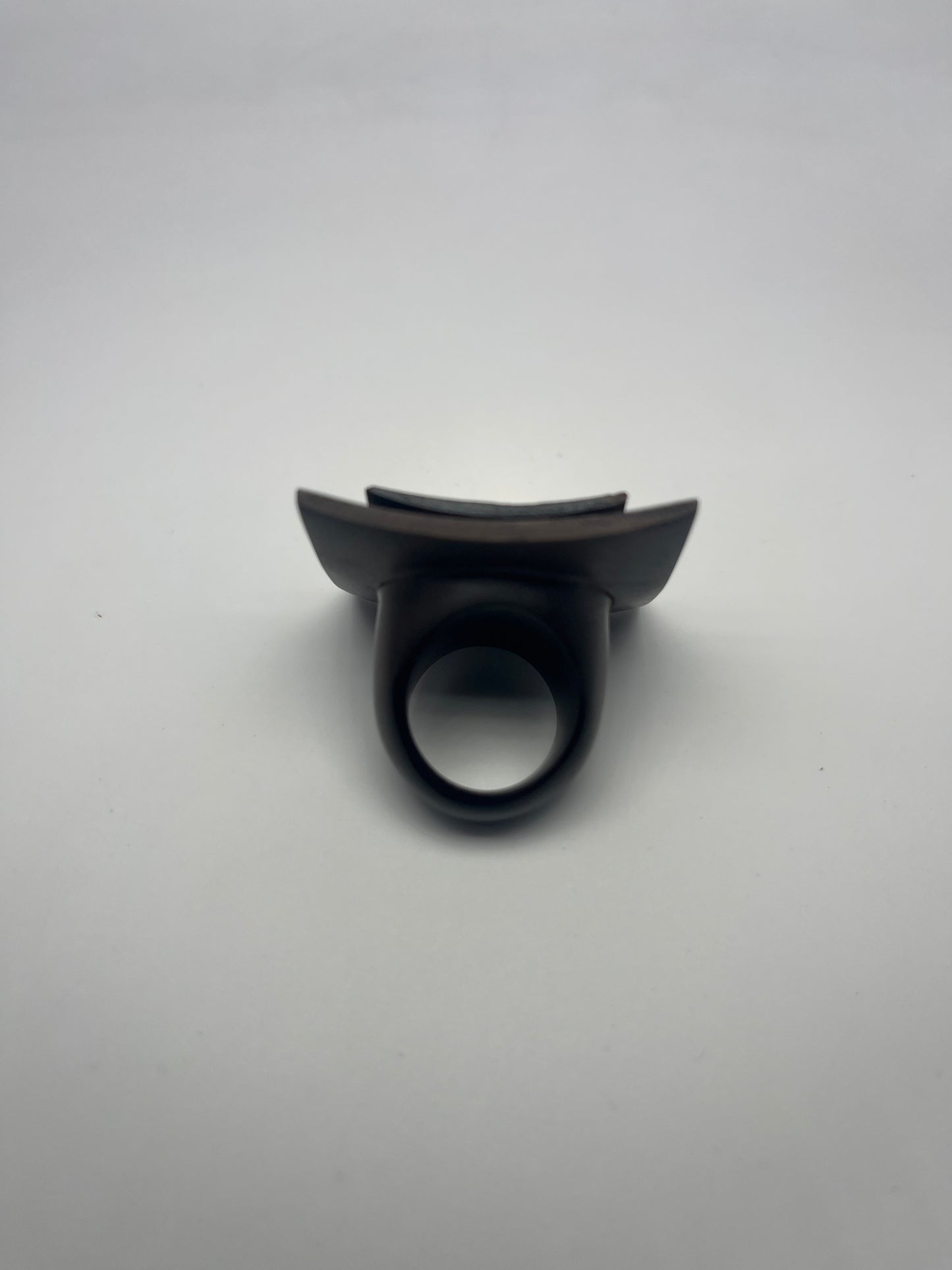 Handcrafted ebony wood ring large square sculpted 24k gold leafing accent