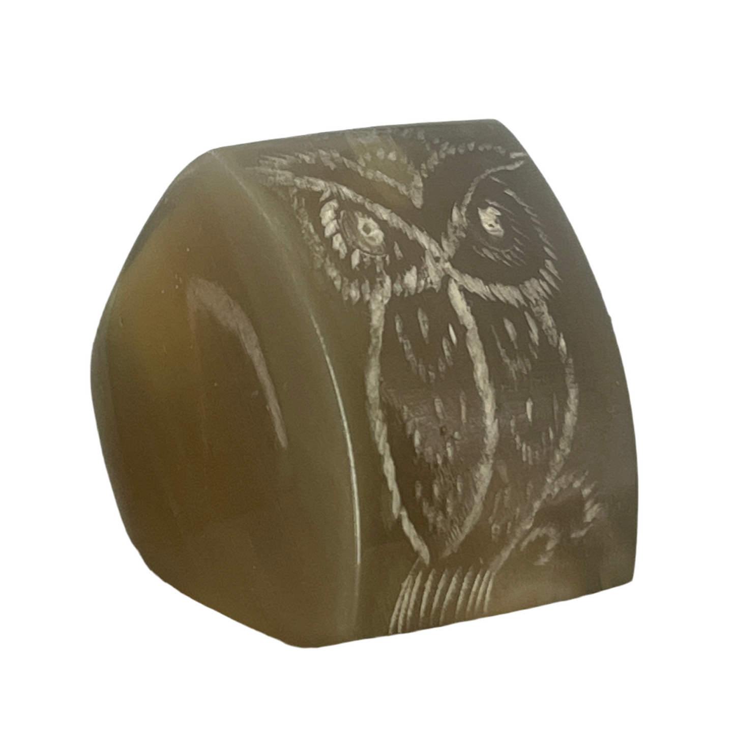 Buffalo Horn Ring Flaco the owl carved tribute