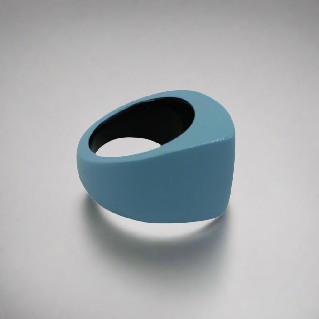 Robin Egg Blue Lacquer Black Buffalo Horn Ring