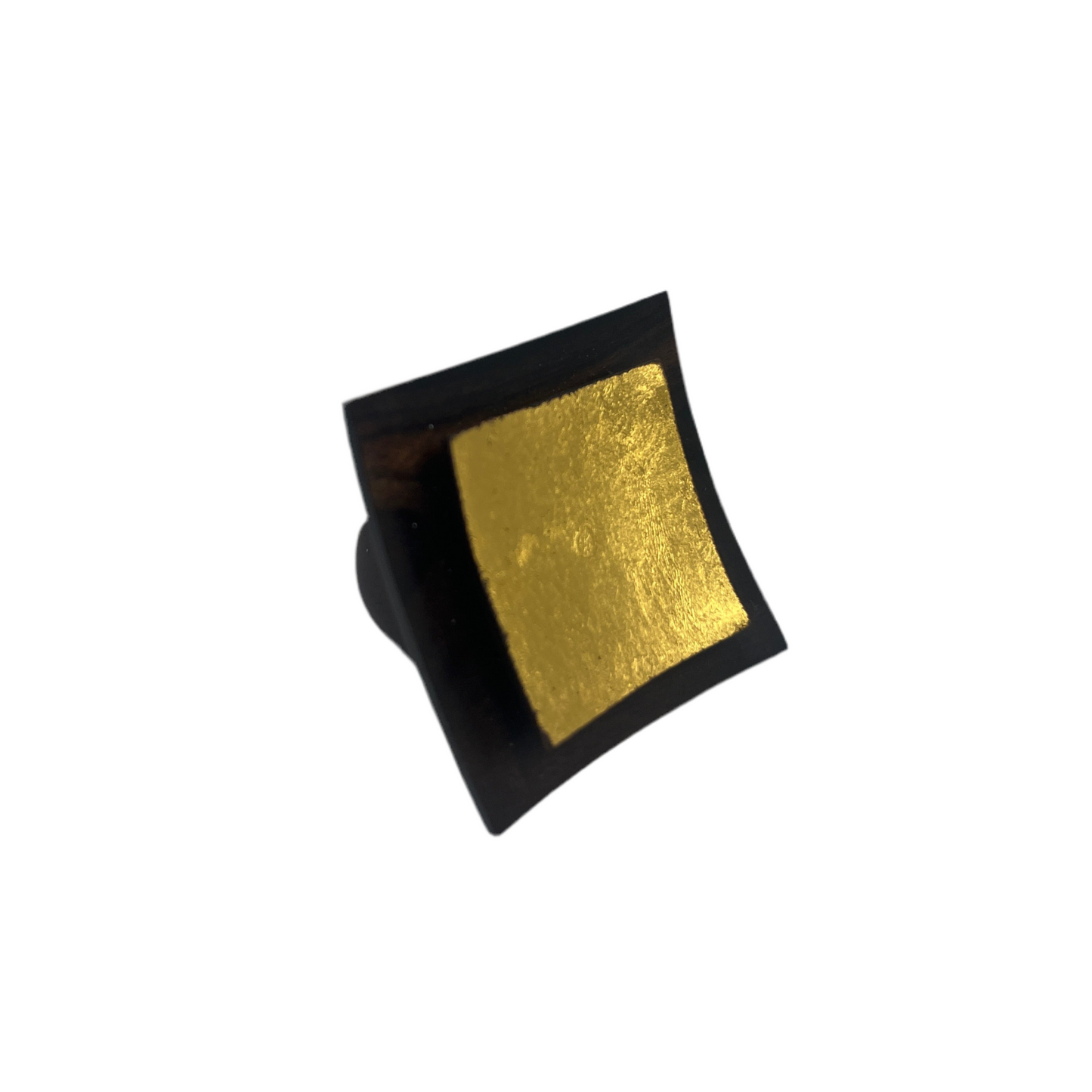 Handcrafted ebony wood ring large square sculpted 24k gold leafing accent