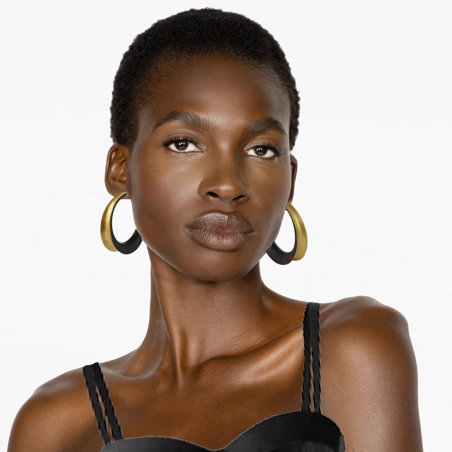 Handcrafted Large Sculpted Ebony Wood Hoop Earrings with 24k Gold Leafing Accents