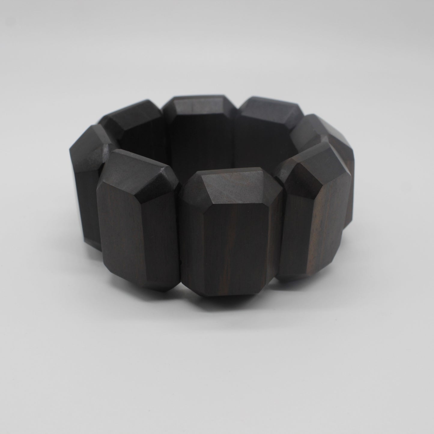 Square Ebony Wood Station Stretch Bracelet