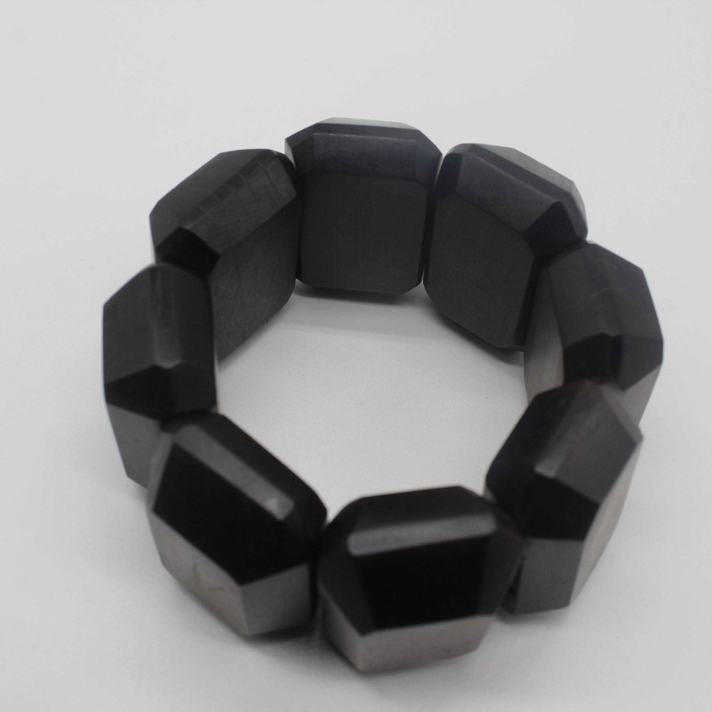 Square Ebony Wood Station Stretch Bracelet