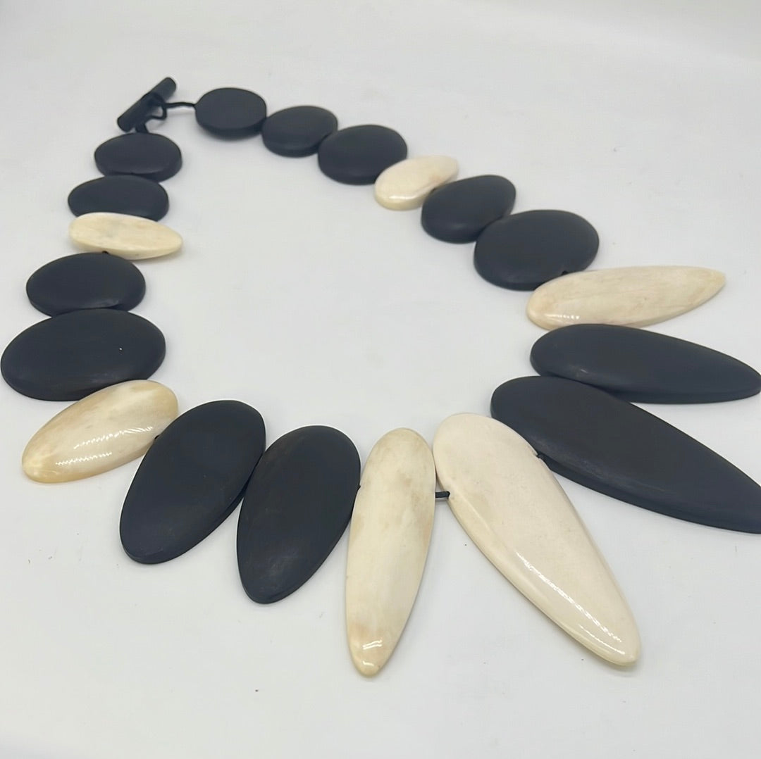 Ebony Wood & Horn Tribal Necklace