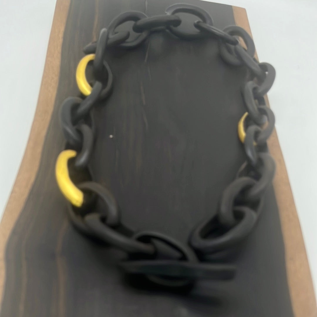 Ebony Oval Link Necklace 24K Gold Leafing