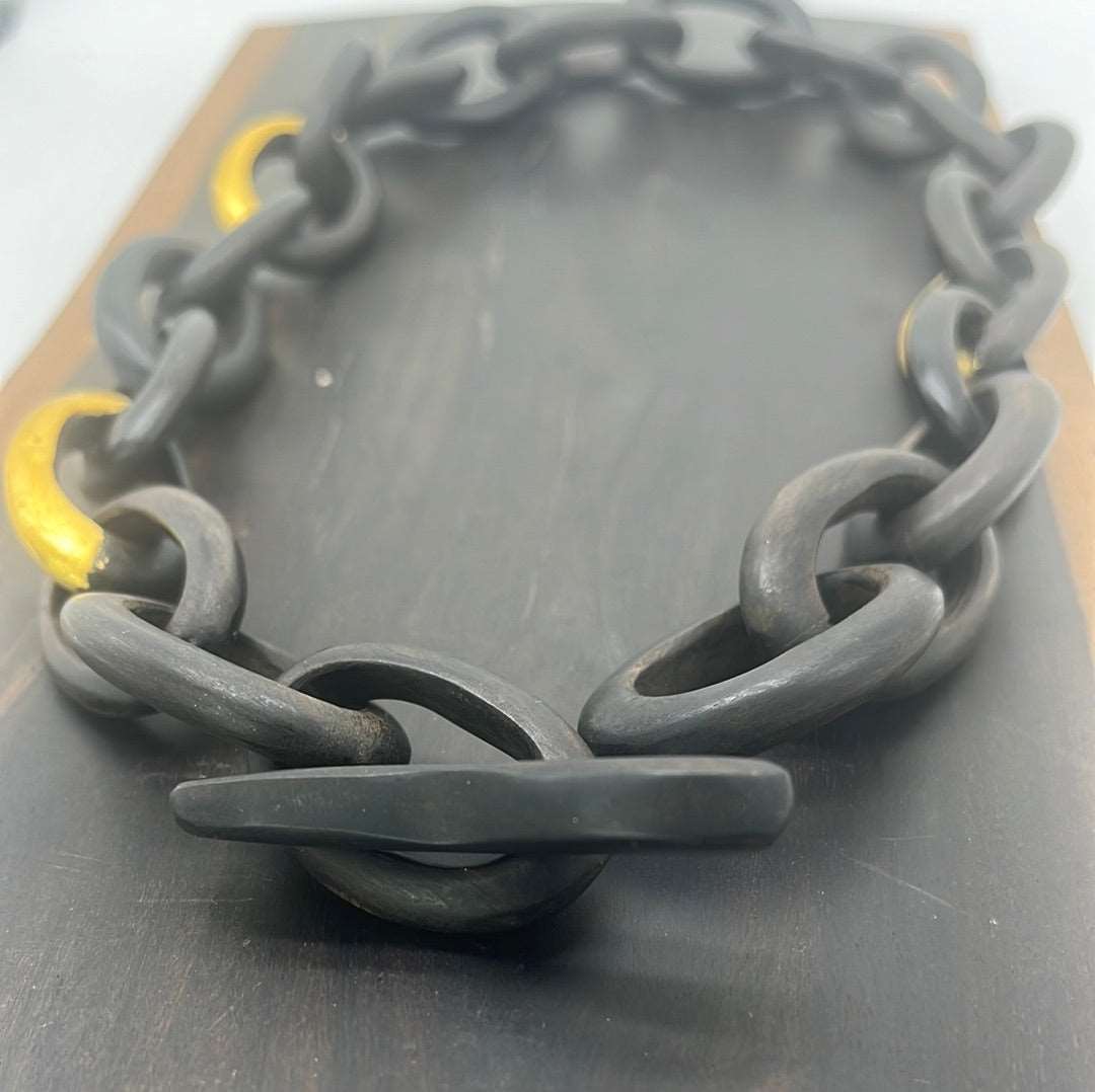 Ebony Oval Link Necklace 24K Gold Leafing