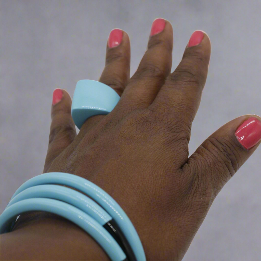Robin Egg Blue Lacquer Black Buffalo Horn Ring