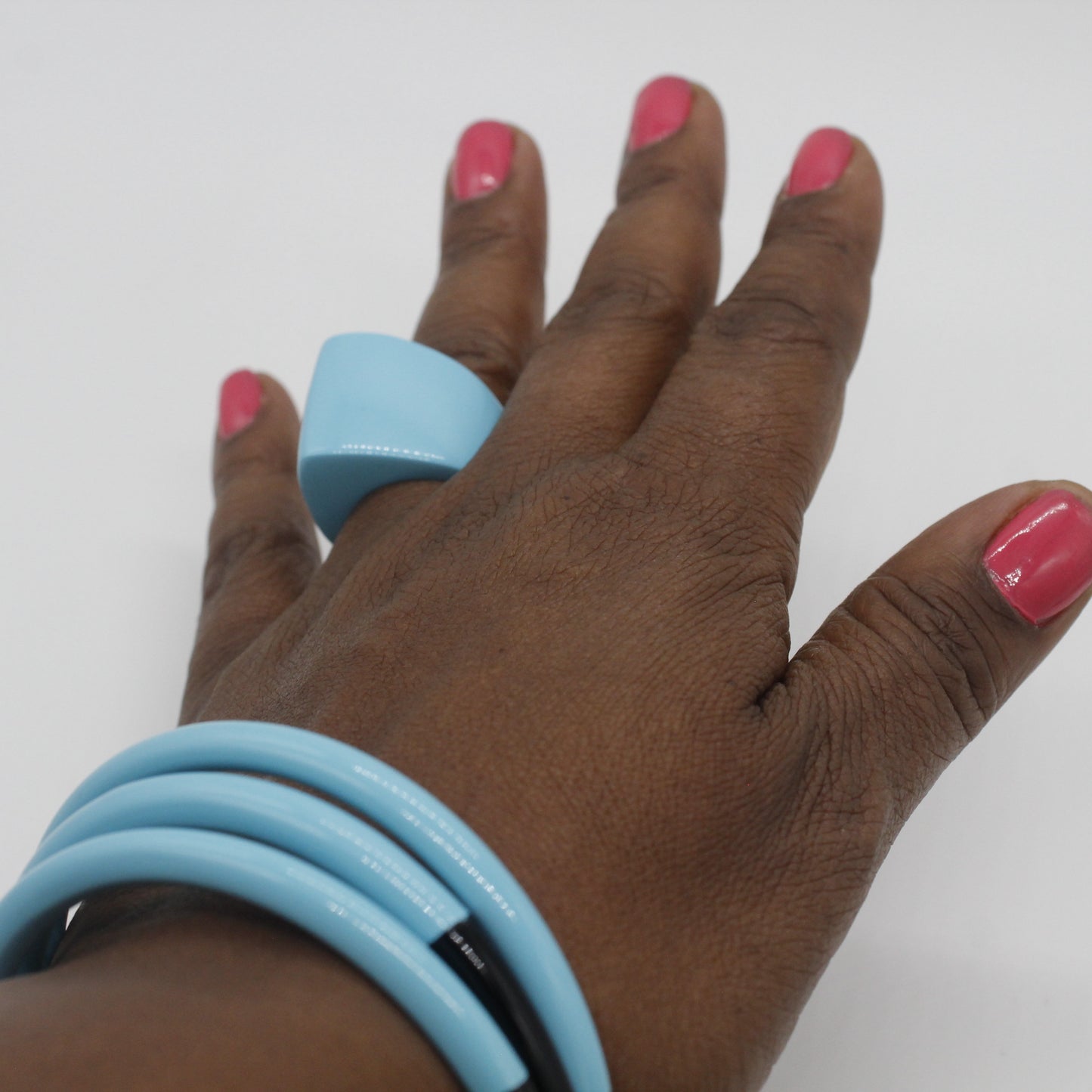 Robin Egg Blue Lacquer Black Buffalo Horn Ring