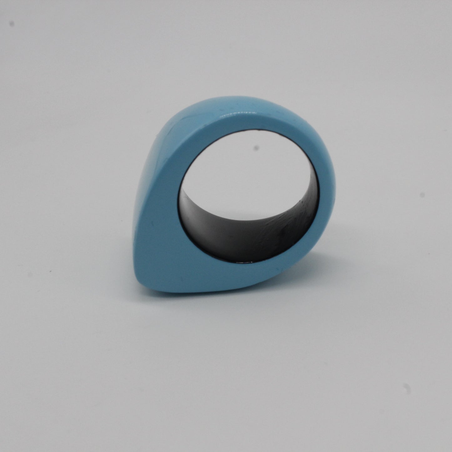 Robin Egg Blue Lacquer Black Buffalo Horn Ring