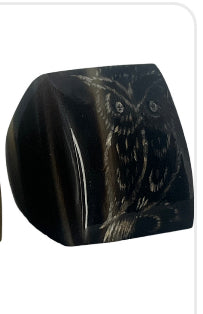 Buffalo Horn Ring Flaco the owl carved tribute