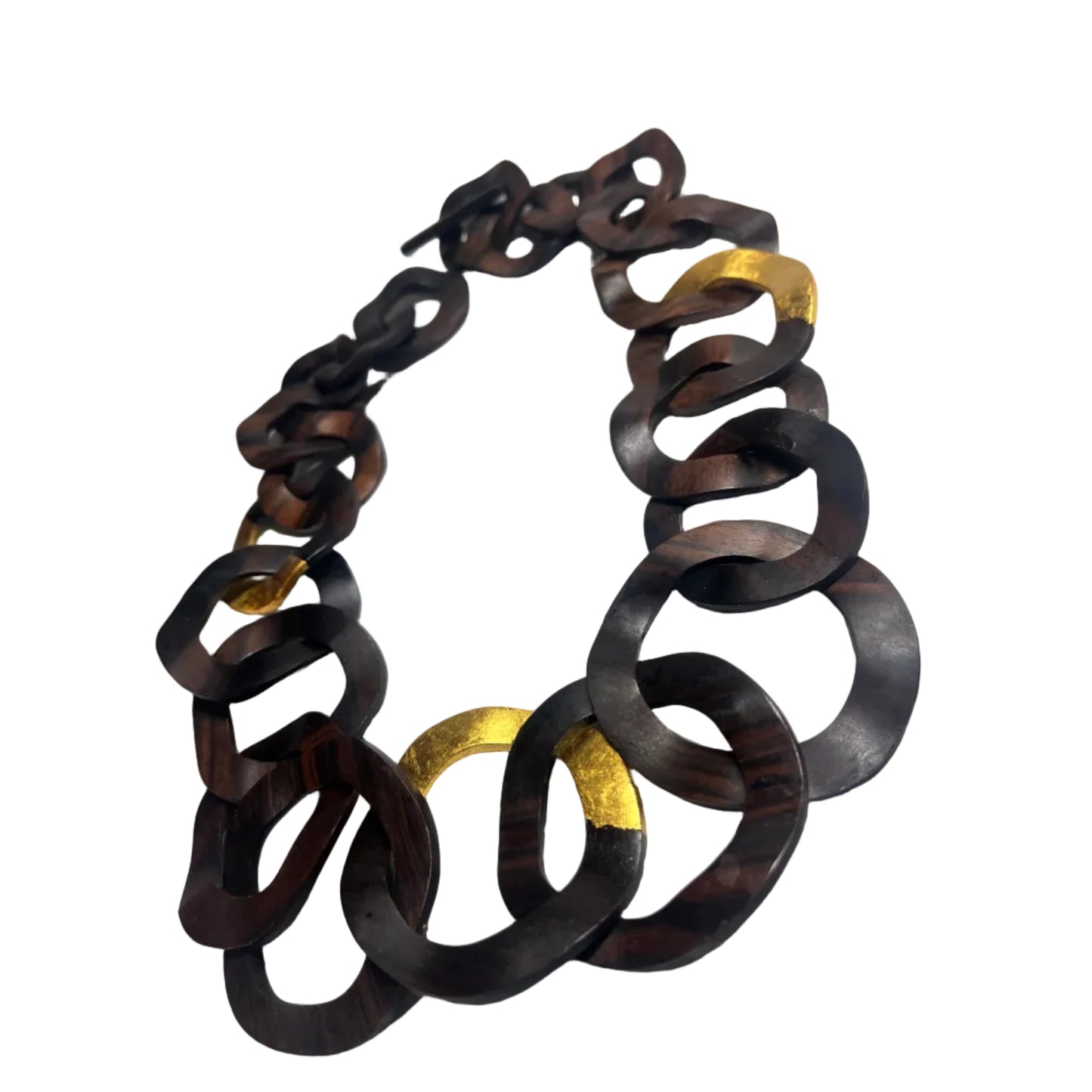Handcrafted Ebony Wood Link Necklace with 24k Gold Leaf Accents