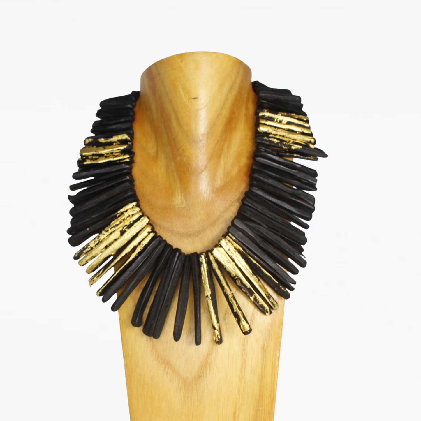 Handcrafted Ebony Wood Statement Necklace Choker with 24k Gold Leaf
