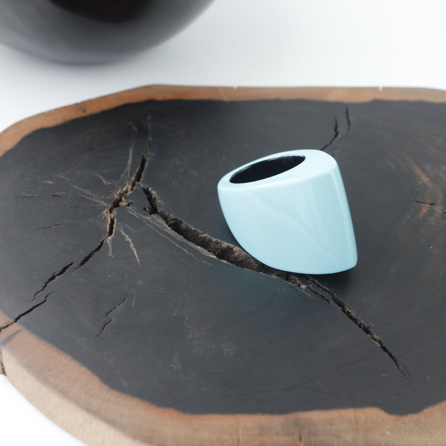 Robin Egg Blue Lacquer Black Buffalo Horn Ring