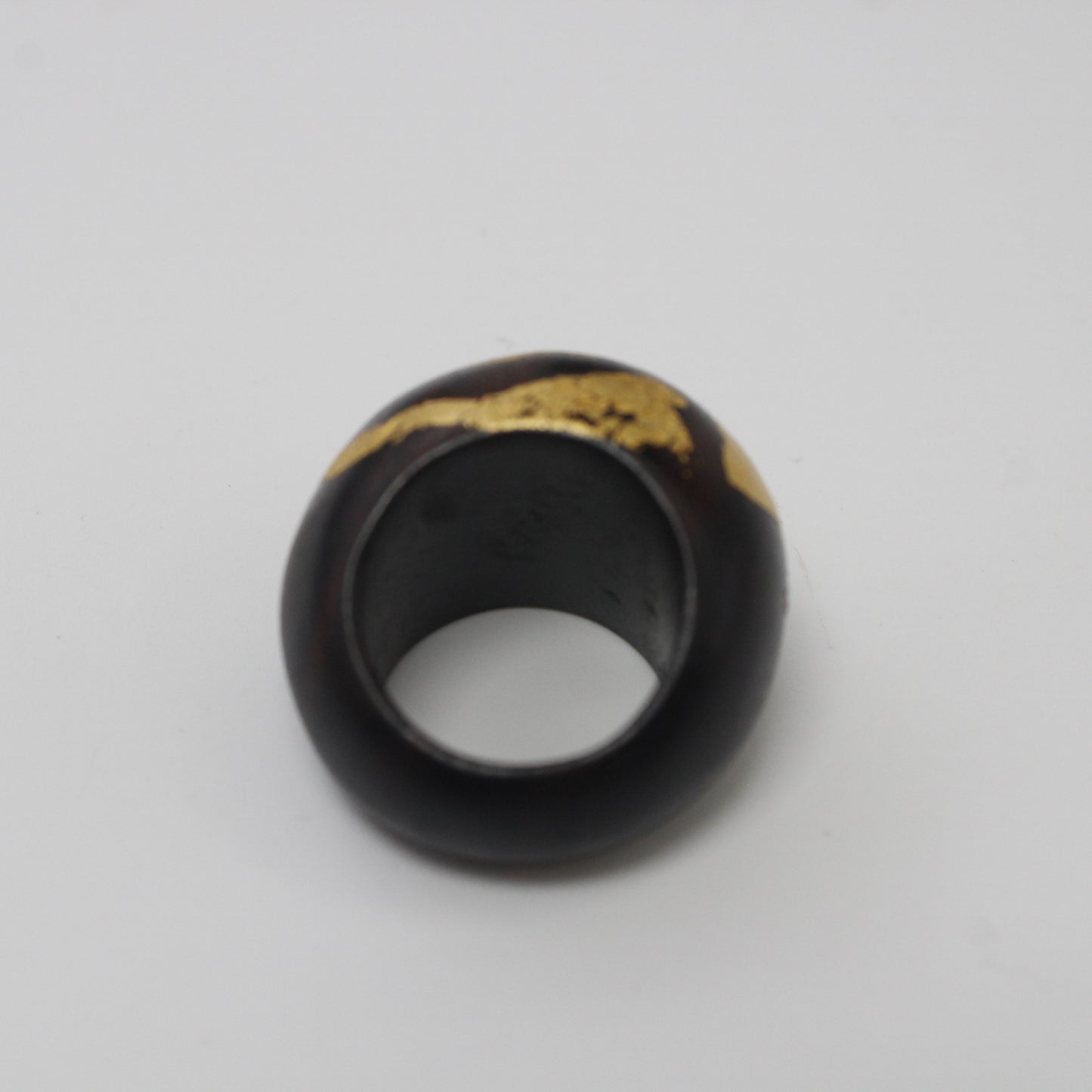 Handcrafted Ebony Wood Domed Ring with 24k Gold Leafing Design