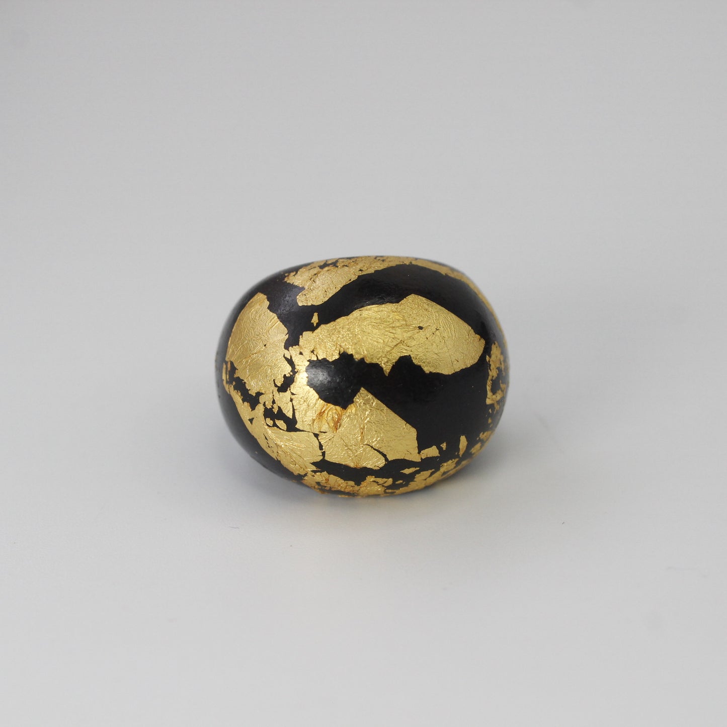 Handcrafted Ebony Wood Domed Ring with 24k Gold Leafing Design