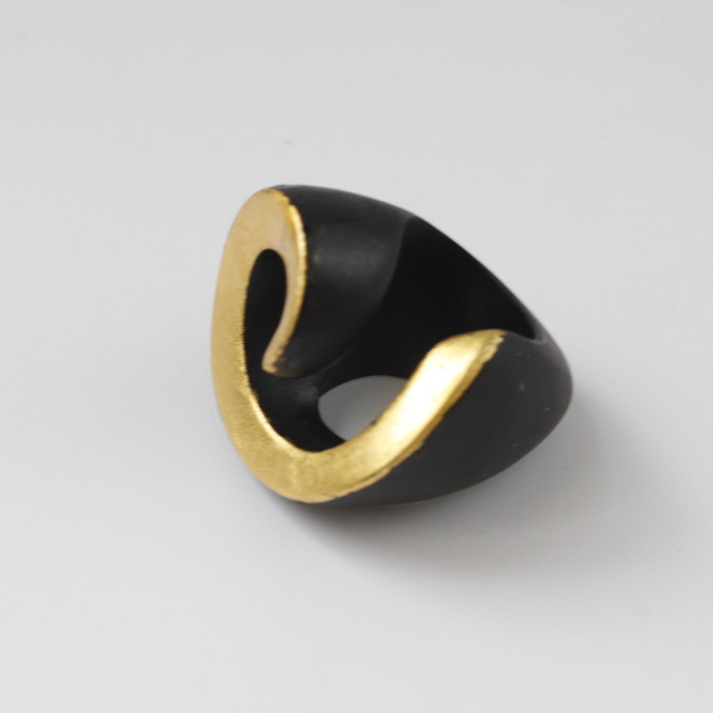 Handcrafted Ebony Wood Swirl Ring 24k Gold Leafing Mali