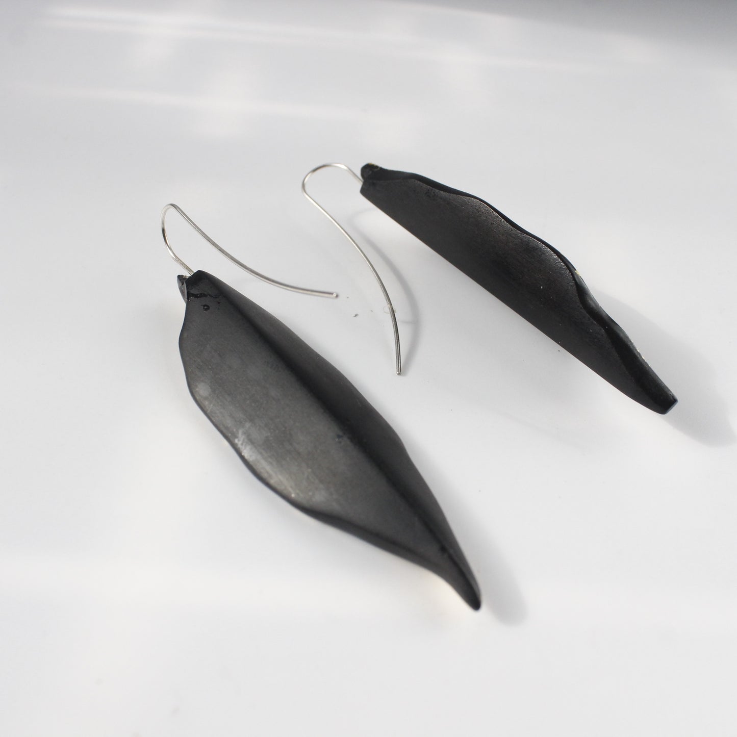 Handcrafted Ebony Wood Leaf Shaped Earrings with 24k Gold Leaf Design