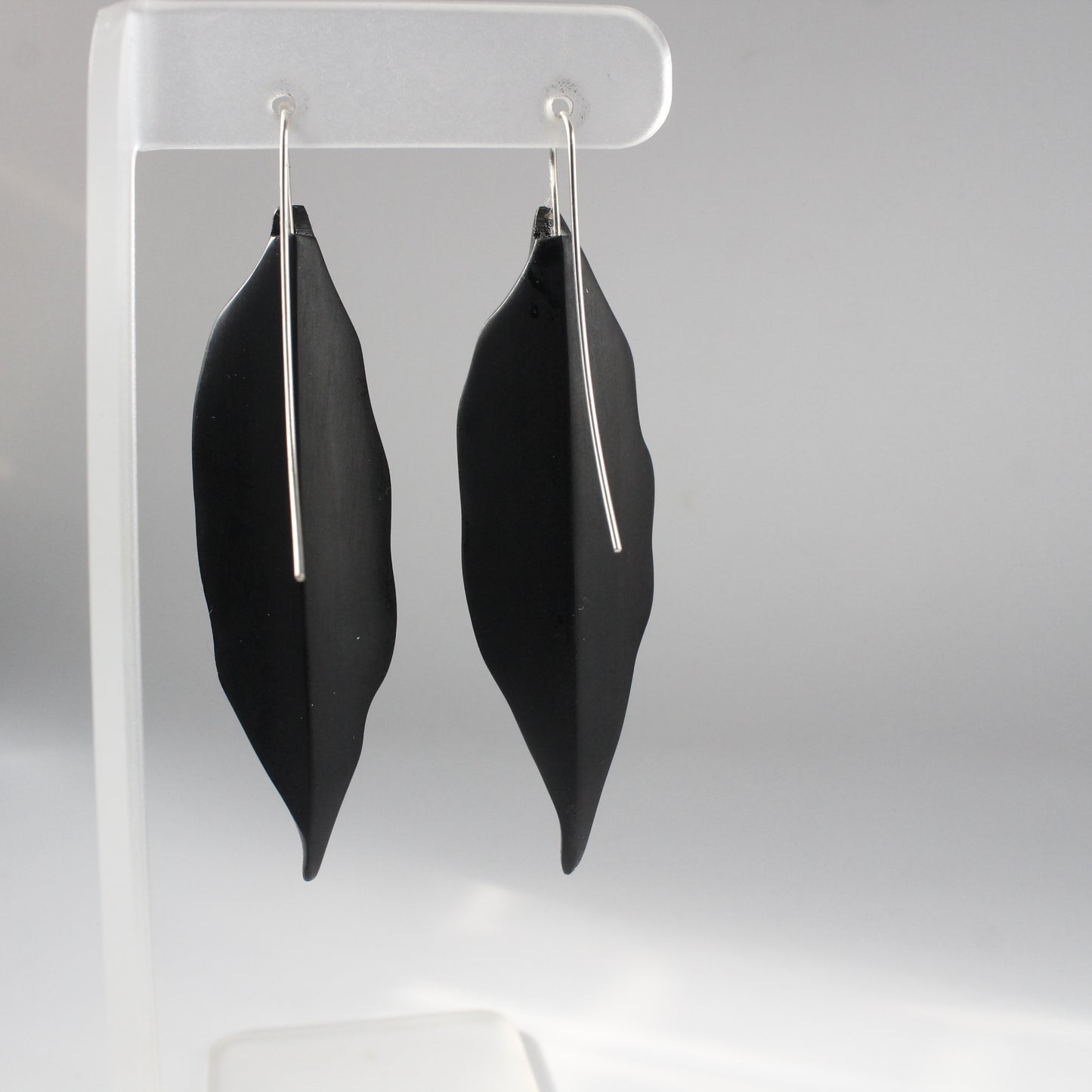 Handcrafted Ebony Wood Leaf Shaped Earrings with 24k Gold Leaf Design