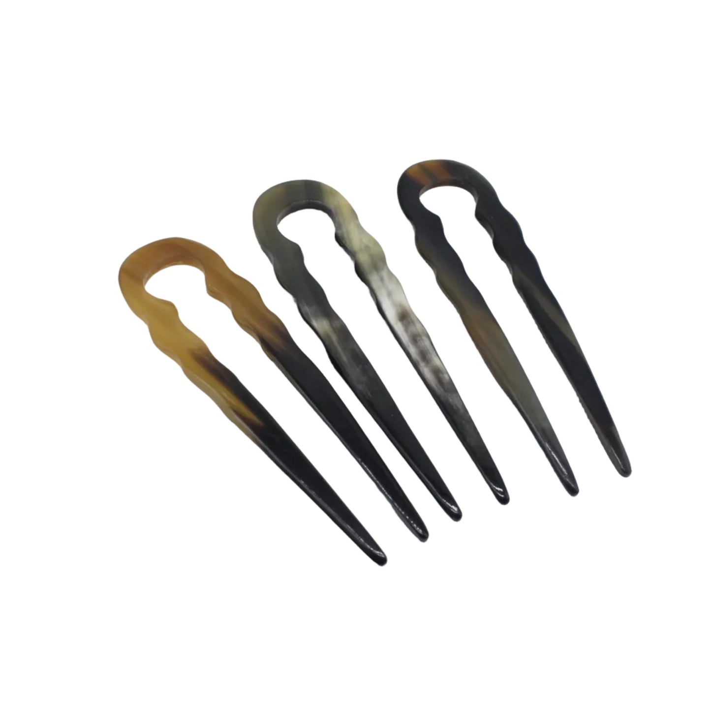 Buffalo Horn French Hair Pin — Classic 2‑Prong Handcrafted Style