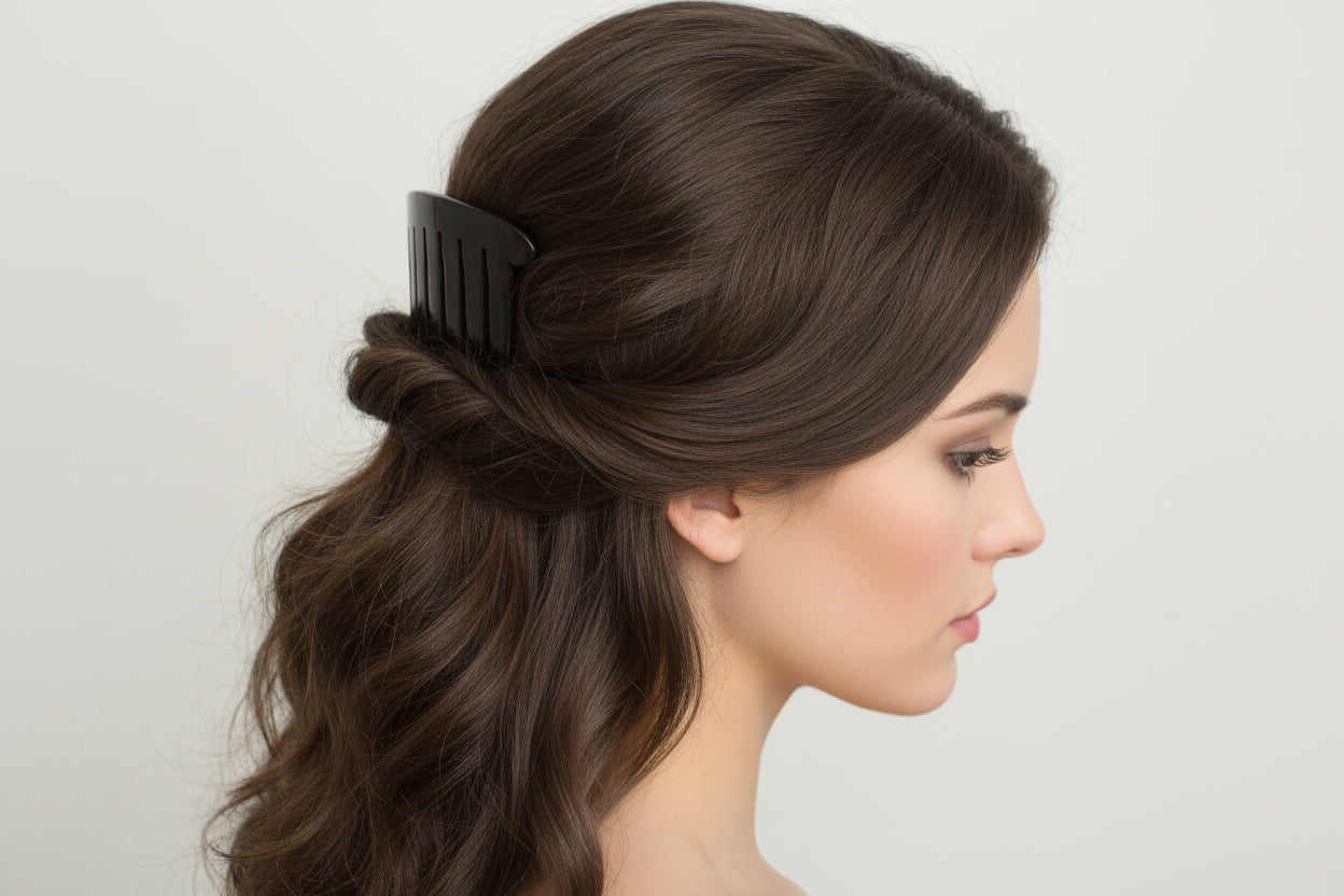 Buffalo Horn Decorative Comb — Hand-Carved Scalp Stimulator & Updo Holder