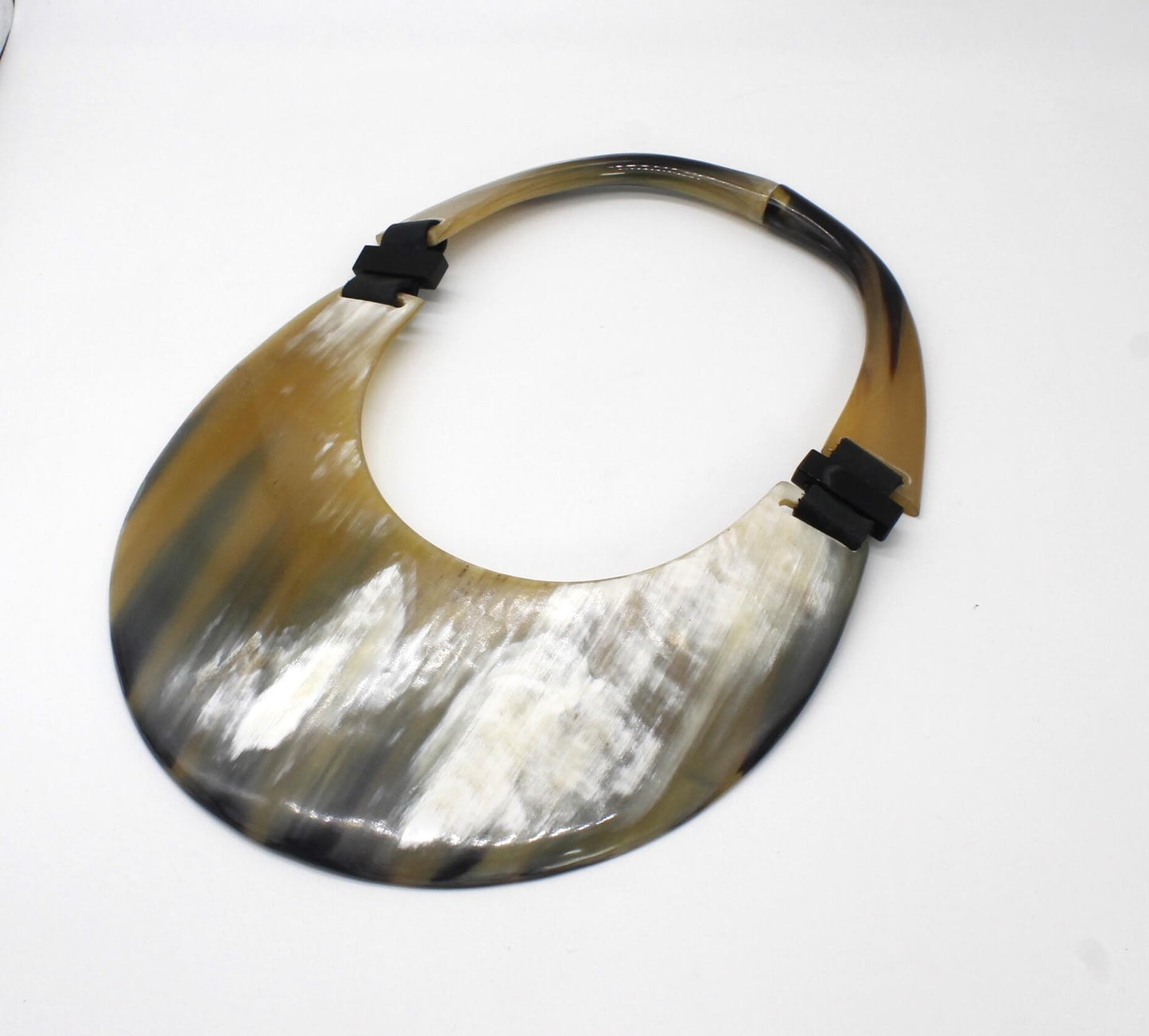 Handcrafted Oversized Watusi Cattle Horn Shield Collar with Magnetic Closure