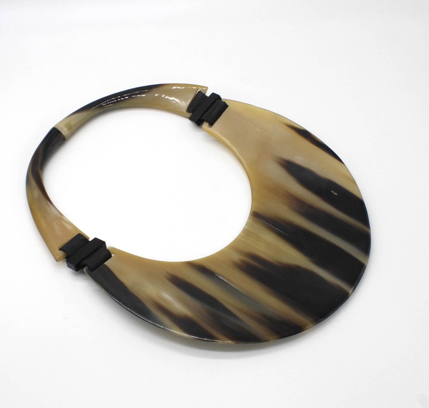 Handcrafted Oversized Watusi Cattle Horn Shield Collar with Magnetic Closure