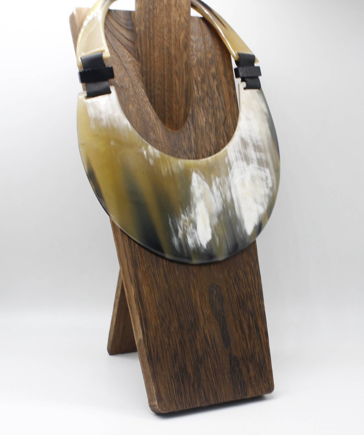 Handcrafted Oversized Watusi Cattle Horn Shield Collar with Magnetic Closure