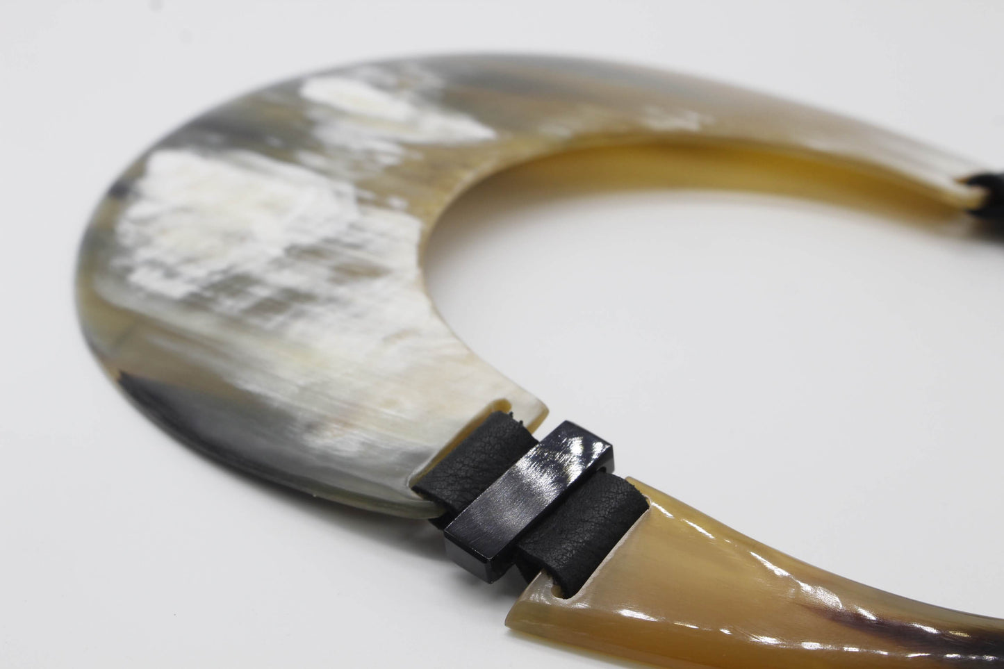 Handcrafted Oversized Watusi Cattle Horn Shield Collar with Magnetic Closure