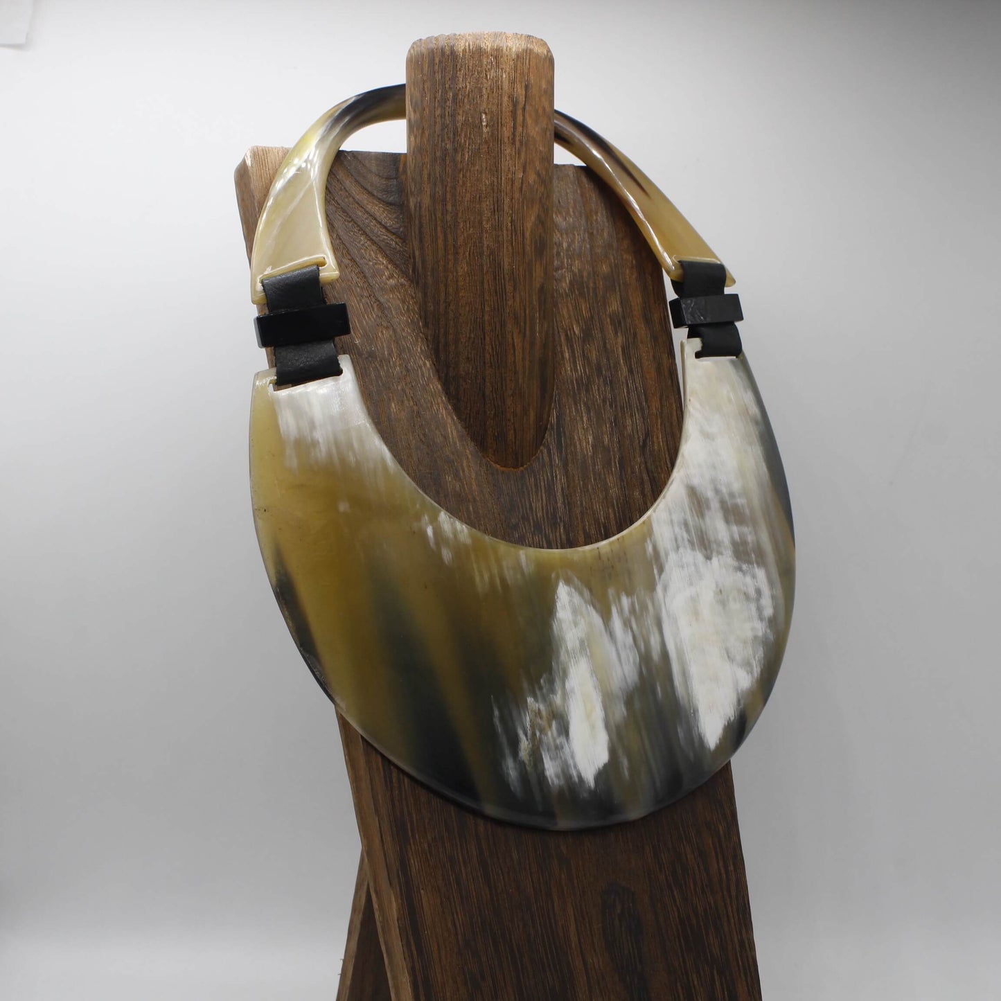 Handcrafted Oversized Watusi Cattle Horn Shield Collar with Magnetic Closure