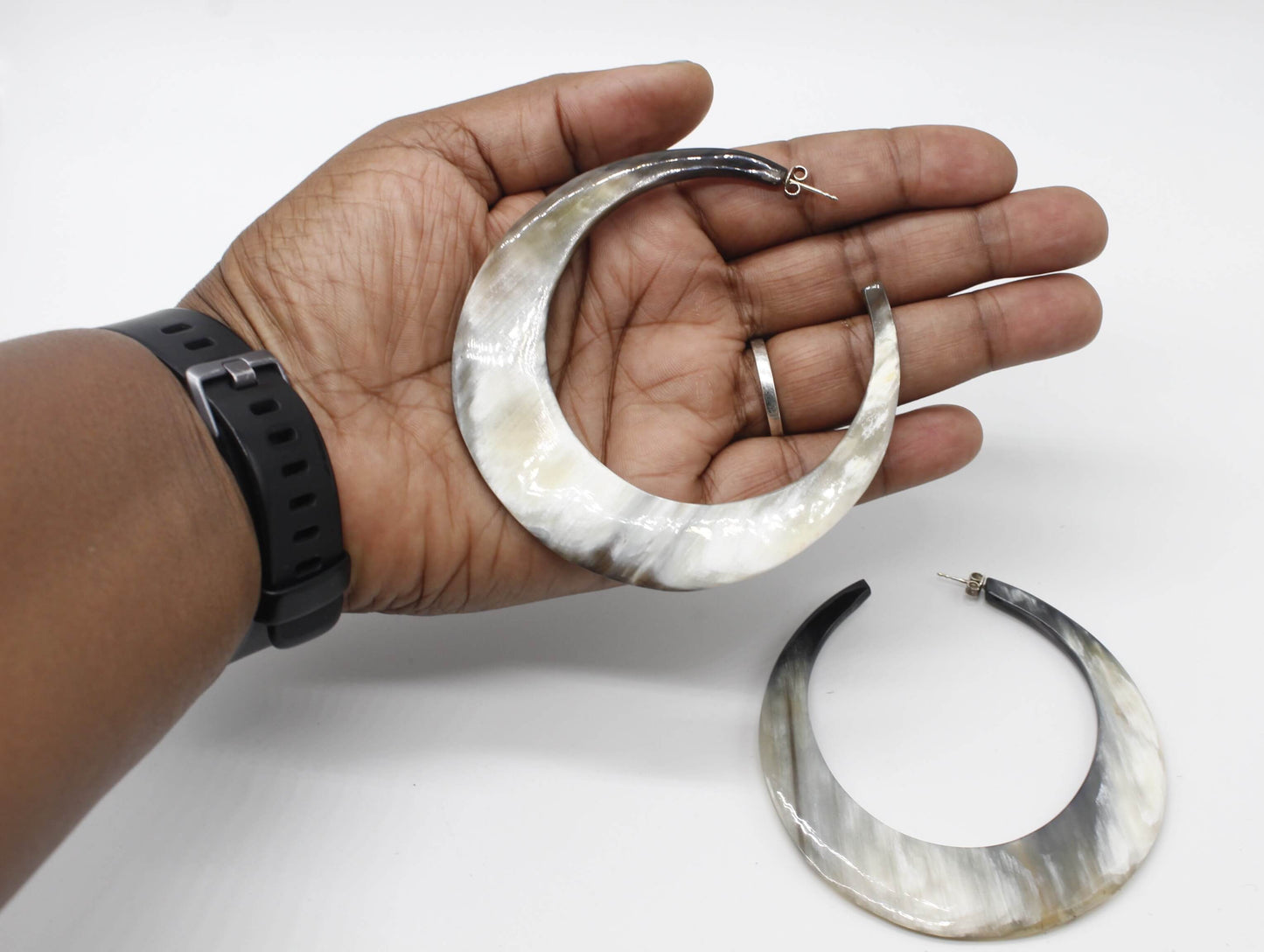 Handcrafted Oversized Crescent Horn Hoop Earring 87MM
