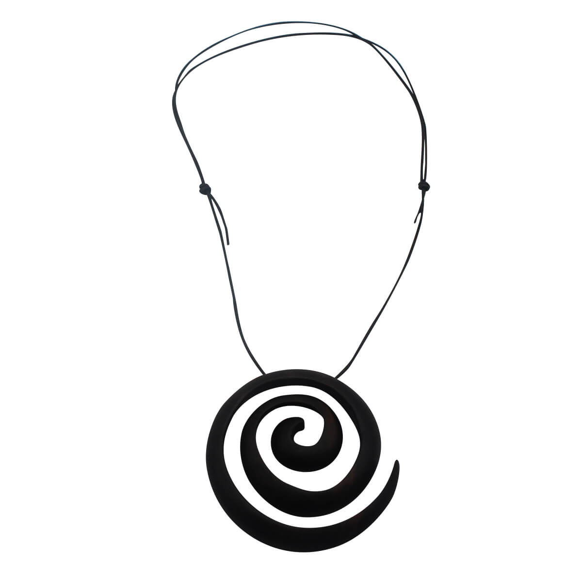 Handcrafted Ebony Wood Swirl Pendant Necklace on Leather Cord