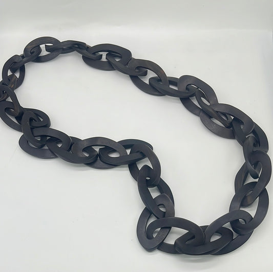 Bold Ebony Wood Link Necklace 43"