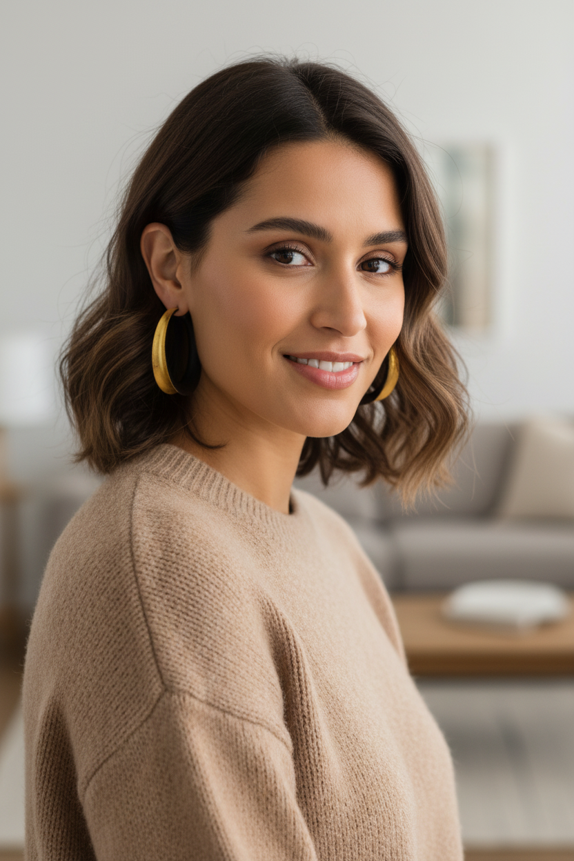 Handcrafted Large Sculpted Ebony Wood Hoop Earrings with 24k Gold Leafing Accents