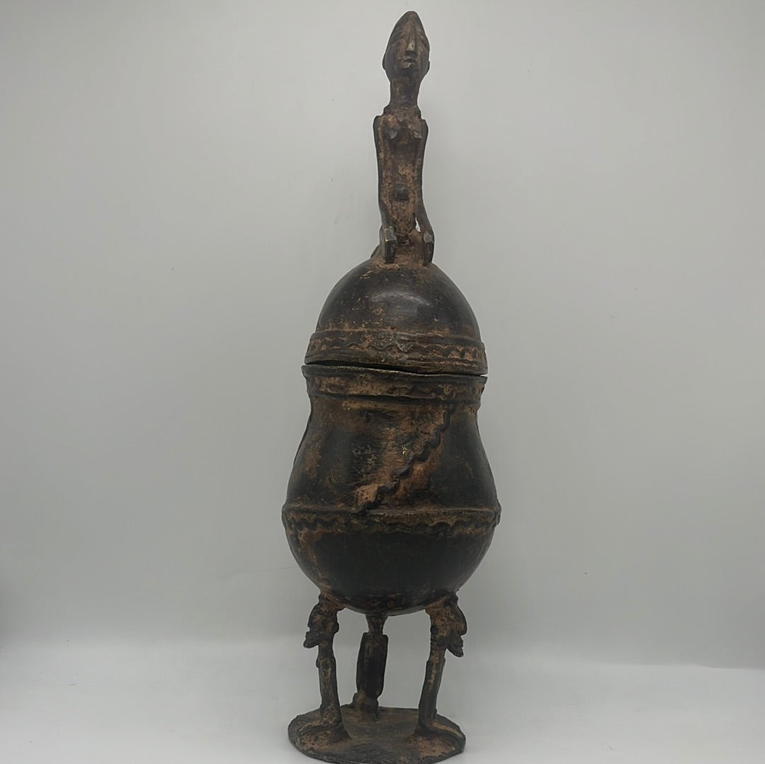 Dogon Ritual Container African brass figures handmade sculpture