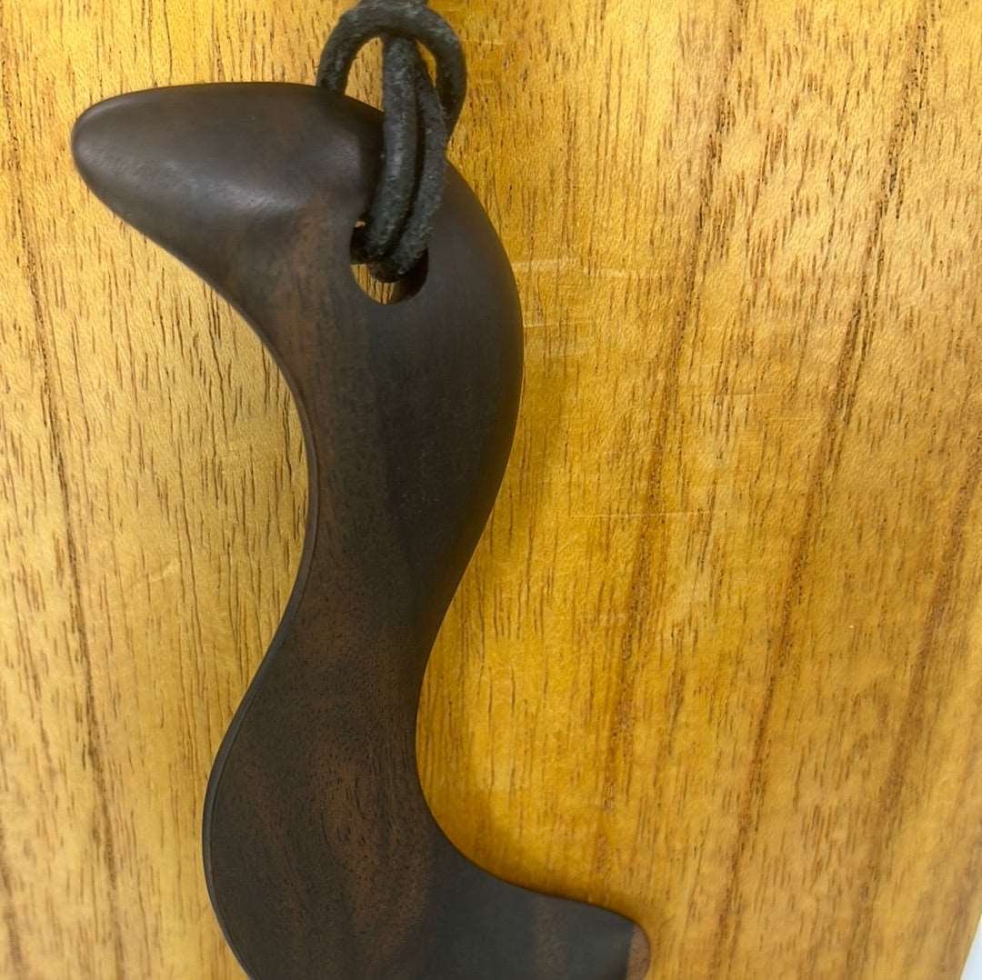 Carved S Ebony Wood Pendant Genuine Leather cord
