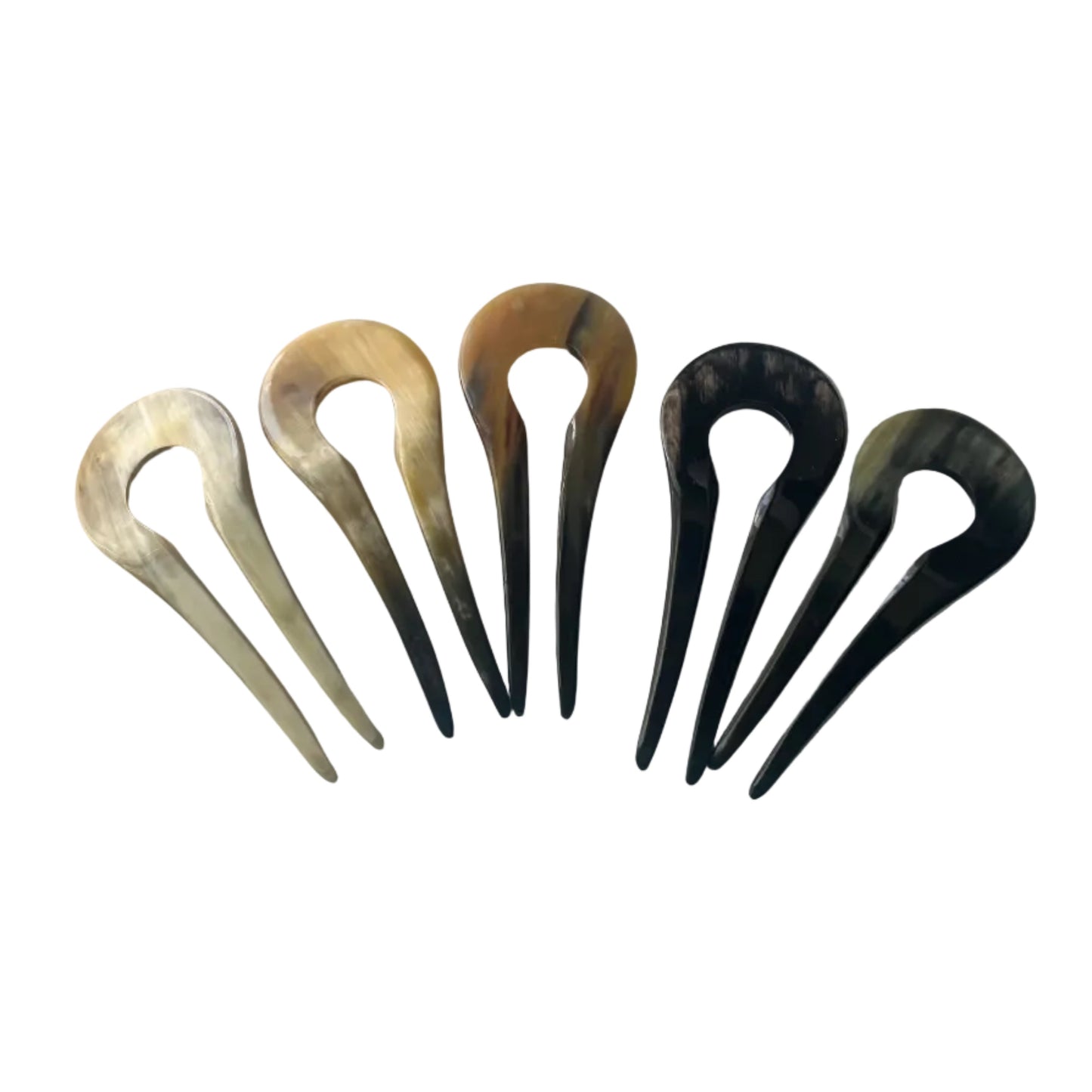 Buffalo Horn French Hair Pin — Hand‑Carved 2‑Prong Classic Style