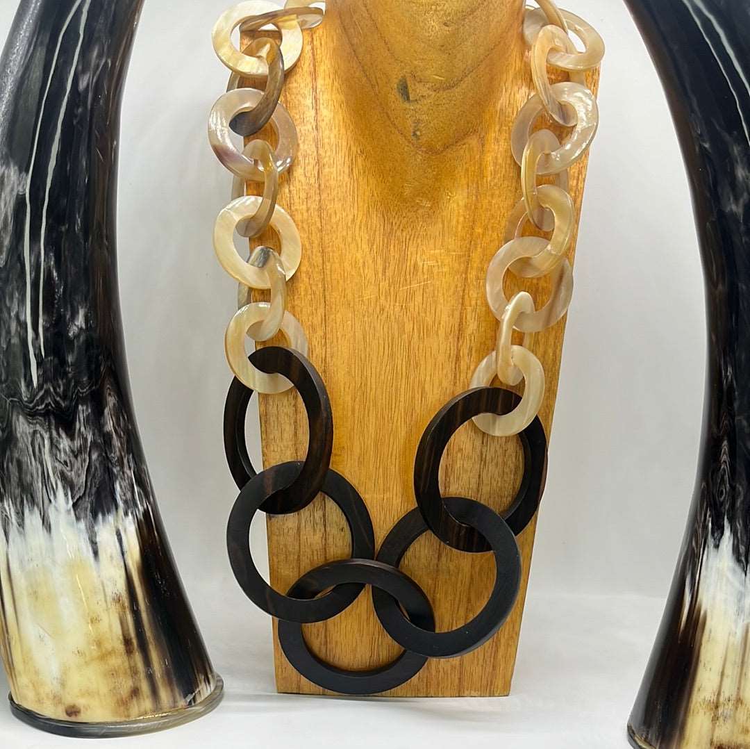 Ebony Wood & Horn Link Necklace Graduated