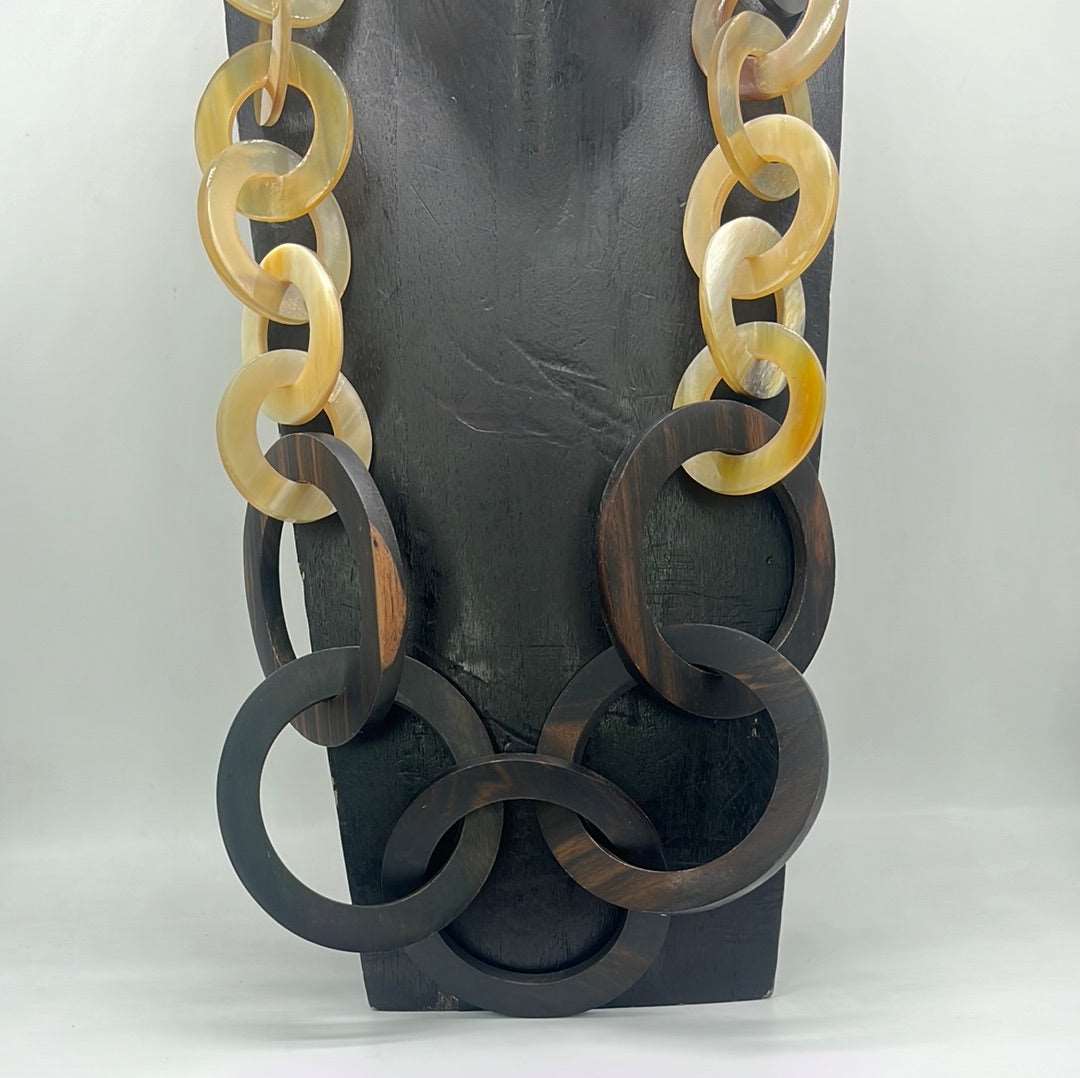 Ebony Wood & Horn Link Necklace Graduated