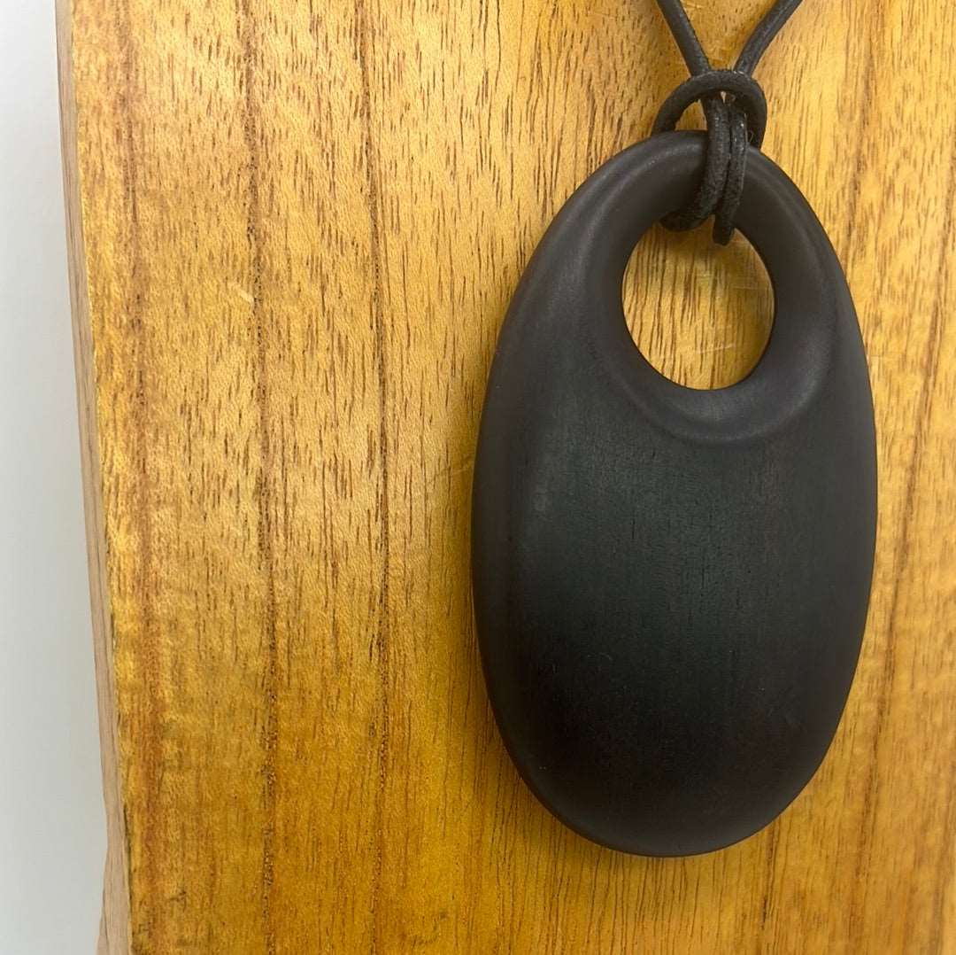 Large Sculpted Ebony Wood Pendant  Genuine Leather cord