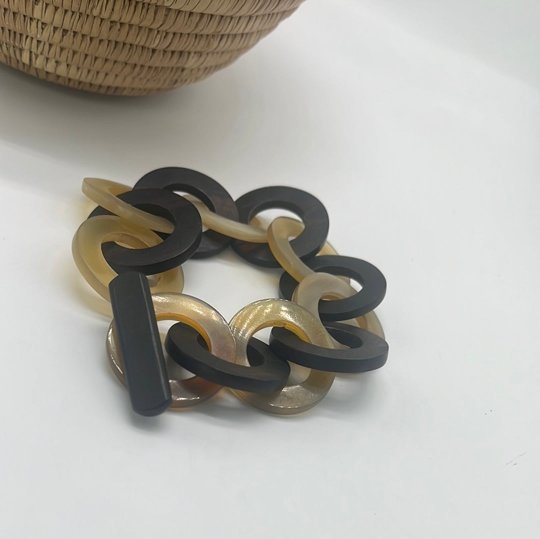 Ebony Wood & Horn Link Bracelet