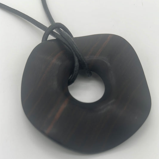 Wavy Ebony Wood Pendant on Single Long Leather Cord