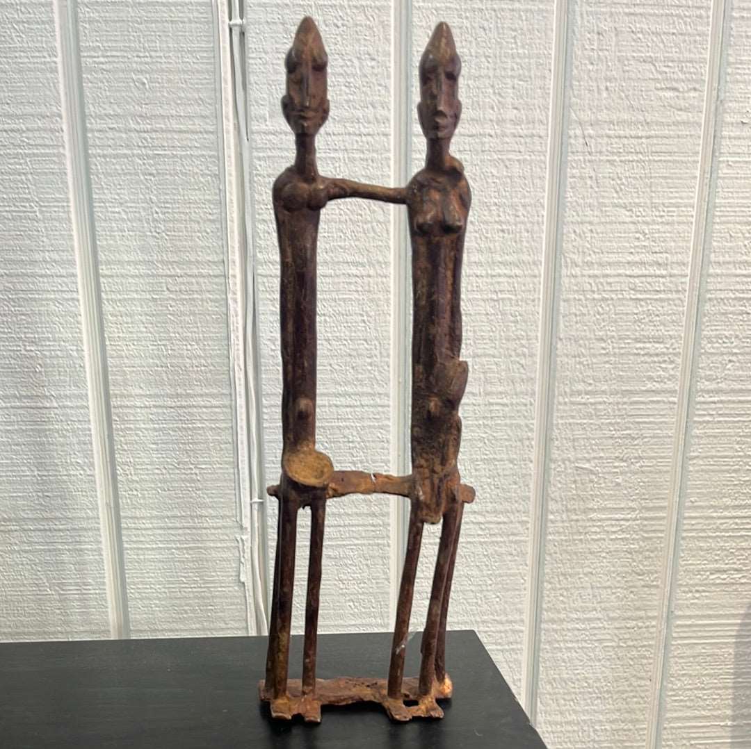 Two seated African brass figures handmade sculpture