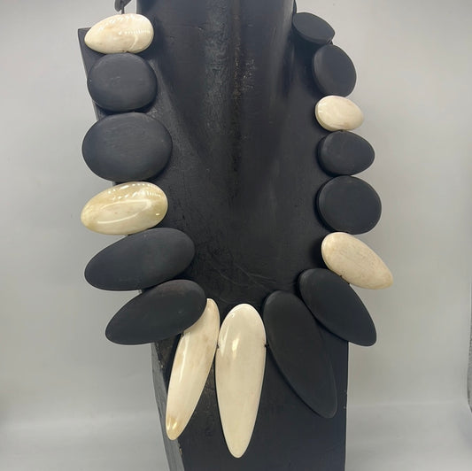 Ebony Wood & Horn Tribal Necklace