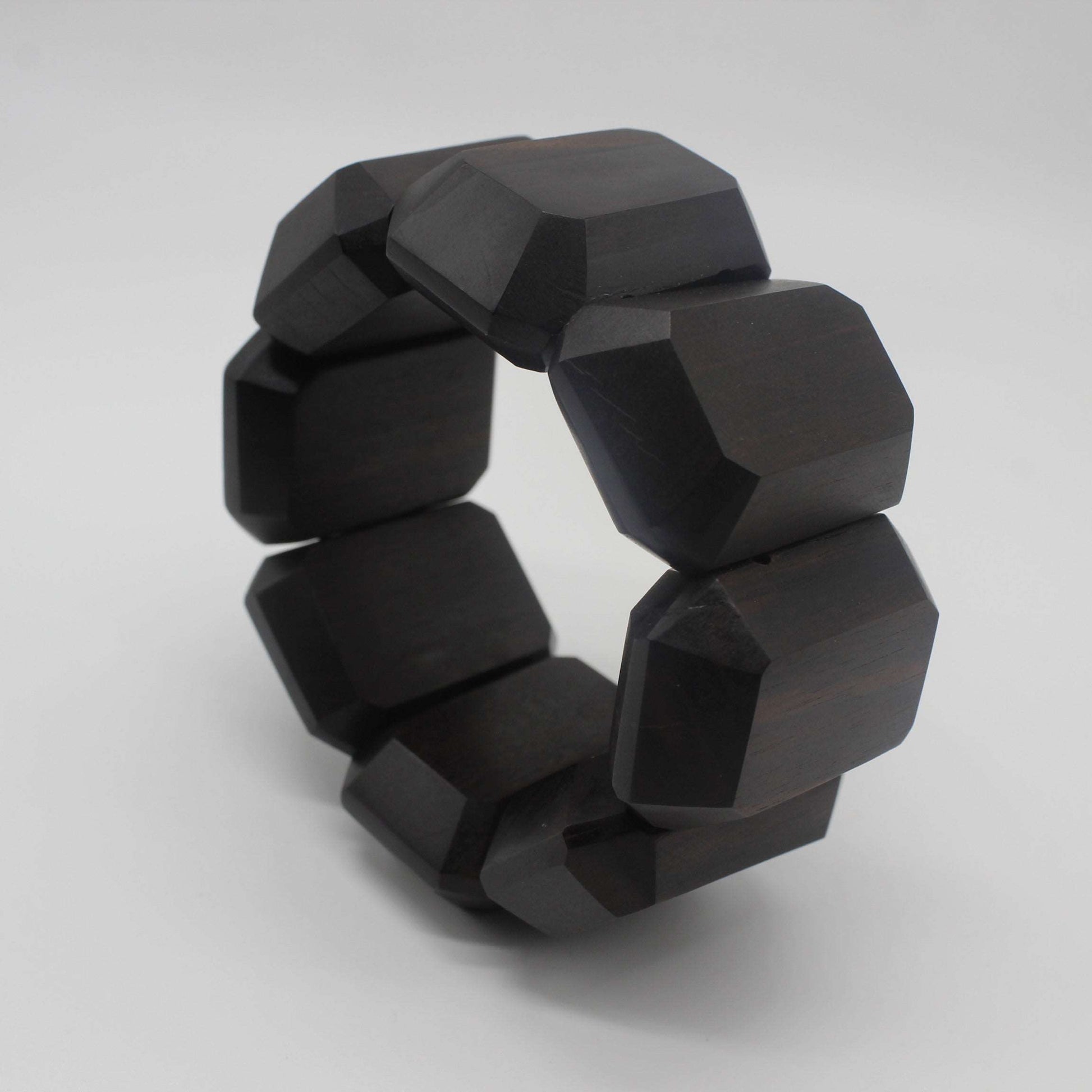 Square Ebony Wood Station Stretch Bracelet