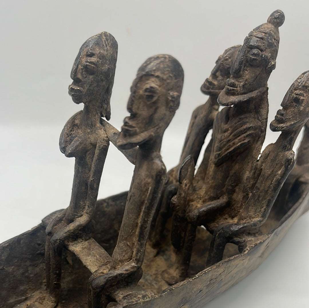 African brass figure handmade boat sculpture