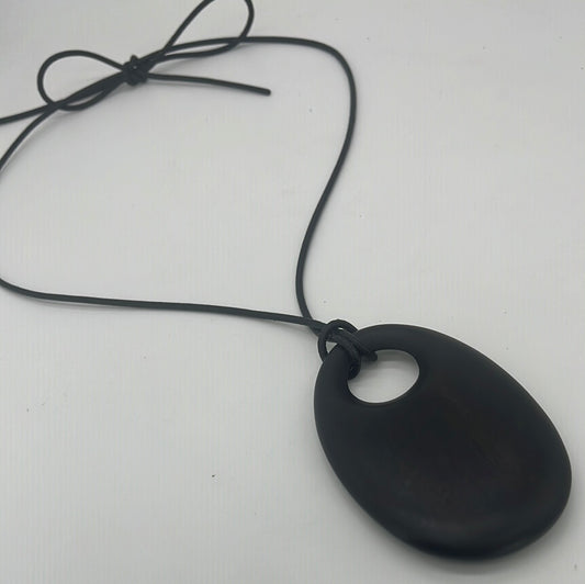 Large Sculpted Ebony Wood Pendant  Genuine Leather cord